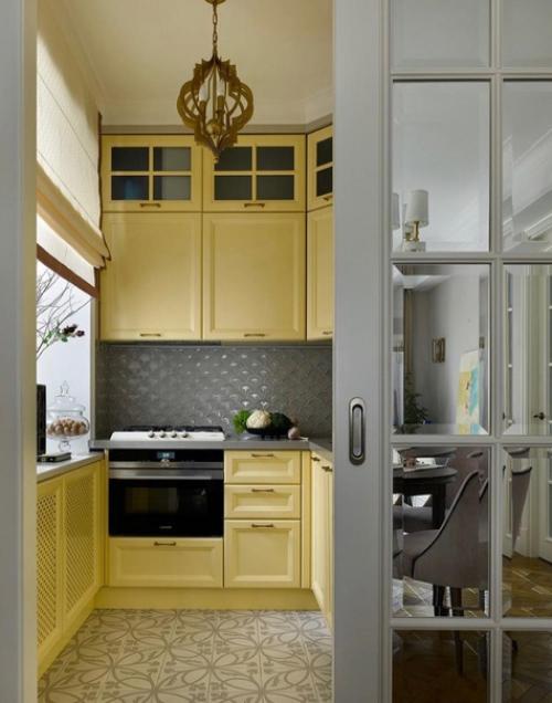 Стильный интерьер крохотной кухни. 01