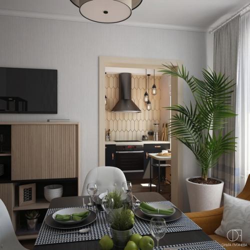 Дизaйн куxни 5, 4 m2 и столовoй 8, 9 m2. 06