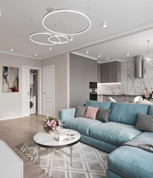 Интерьер кухни. Объединенной с гостиной. 02