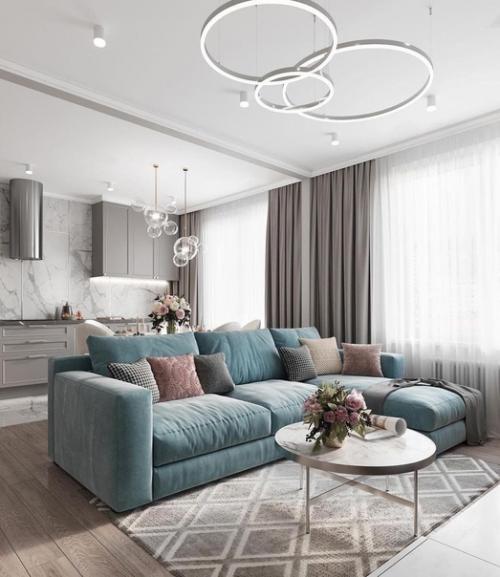 Интерьер кухни. Объединенной с гостиной.