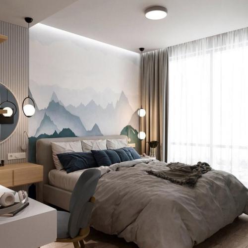 Красивый проект спальни, планируется ручная роспись стен и обязательным условием ремонта был небольшой кабинет в спальне. 01