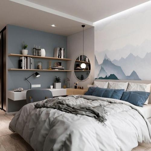 Красивый проект спальни, планируется ручная роспись стен и обязательным условием ремонта был небольшой кабинет в спальне. 03