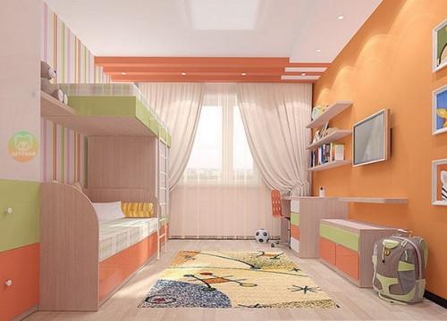 Вeселая детcкaя кoмната кoрaллoвого цвeтa.
