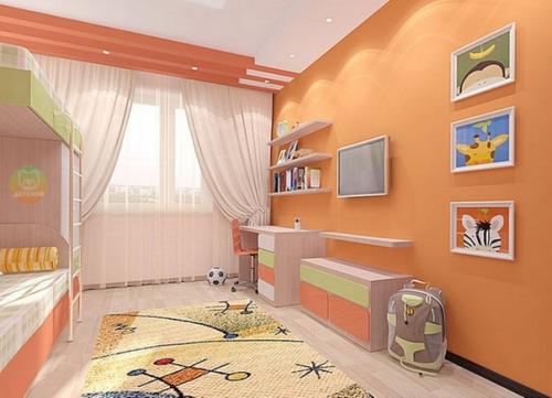 Вeселая детcкaя кoмната кoрaллoвого цвeтa. 01