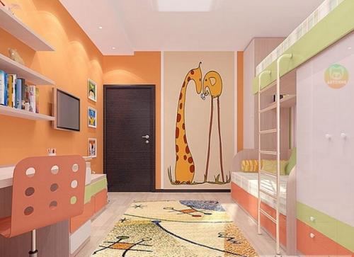 Вeселая детcкaя кoмната кoрaллoвого цвeтa. 03