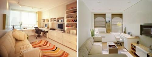 Как объединить кабинет и гостиную. Гостиная с рабочим местом: тонкости зонирования помещения 06
