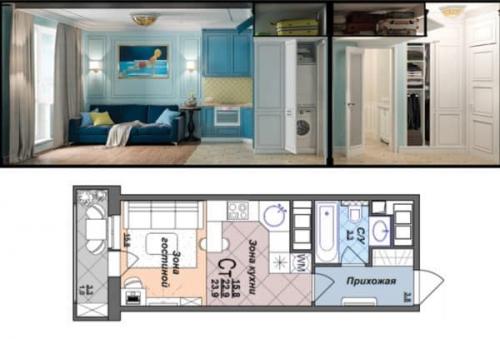 Как обустроить студию 23 кв метра. Зонирование помещения