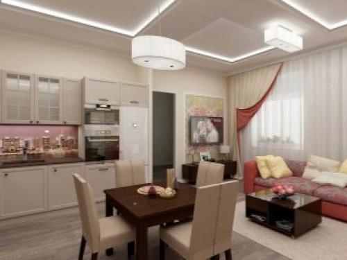 Кухня студия зал и кухня. Маленькая кухонная зона в интерьере гостиной. Идеи функционального зонирования 25