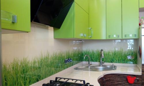 Белая кухня с зеленым фартуком. Где рекомендовано использовать цвет