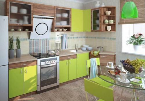 Дизайн кухни в салатовых тонах. Кухонная мебель салатового цвета
