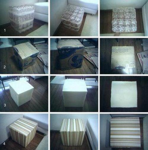 Рукоделие из бутылок пластиковых. Пуфик из пластиковых бутылок своими руками