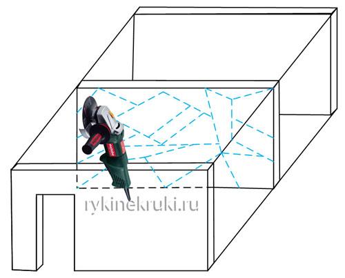 Как снести гипсолитовую стену. Спиливание стены болгаркой