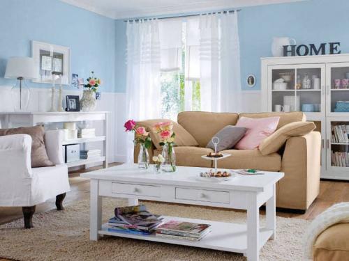 Сочетание бежевого и голубого. БЕЖЕВО-ГОЛУБАЯ ГОСТИНАЯ: АЗЫ ДИЗАЙНА И ДЕКОРИРОВАНИЯ