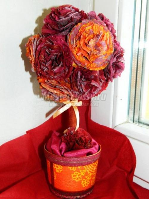 Топиарий ко Дню матери из салфеток. Топиарий из салфеток: мастер класс по созданию бумажных цветов