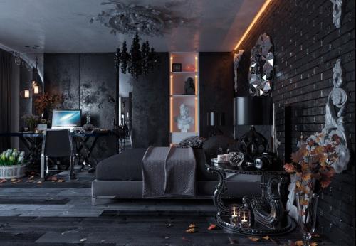 Черно белая спальня с цветными элементами. Черная спальня – советы по оформлению и отделочным материалам. 125 фото популярных комбинаций