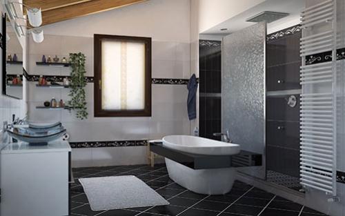 Дизайн ванной комнаты в загородном доме. Сантехника и мебель