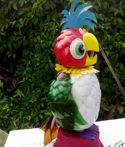 Как сделать попугая из бутылок пластиковых. Попугай из пластиковых ложек и бутылок