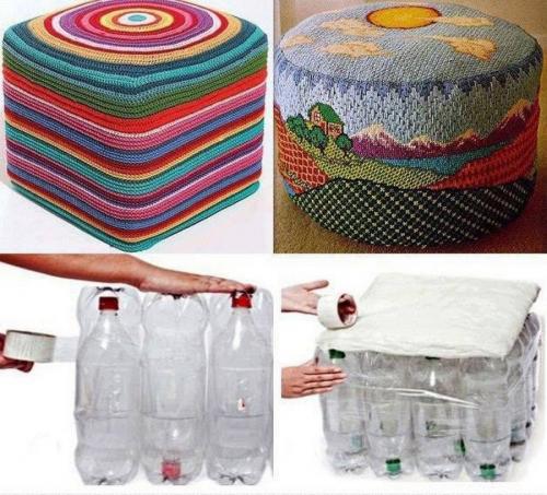 Кукольная мебель из пластиковых бутылок. Пуф