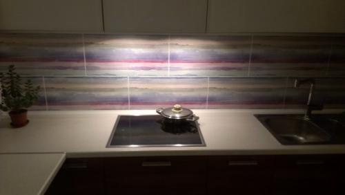 Дизайн кухни студии 40 кв м. Дизайн современной кухни-гостиной 40 кв м с фасадами из стекла и пеналами с техникой