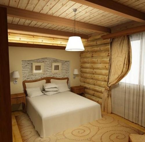 Отделка спальни в деревянном доме. Оформление интерьера