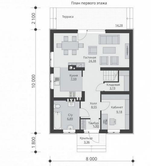 Проект дома 7 на 9 двухэтажный. Проектирование малогабаритных двухэтажных домов 09