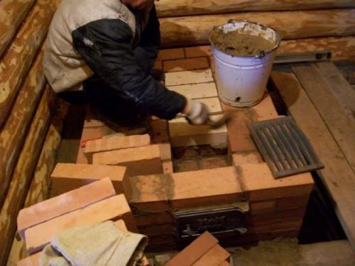 Кирпичная печь для бани с закрытой каменкой и баком для воды. Кладка