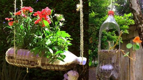 Вертикальная клумба из пластиковых бутылок
