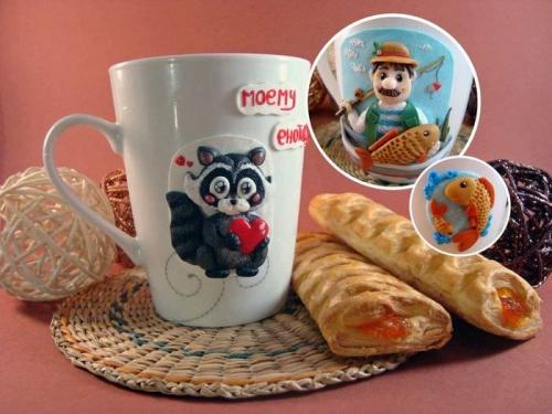 Создание кружек из полимерной глины. Делаем кружку с зайкой