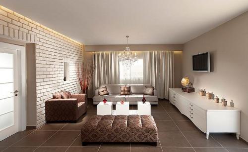 Обои под кирпич в интерьере гостиной. Преимущества и недостатки