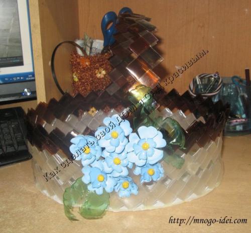 Корзинки из пластиковых бутылок. Техника уголками