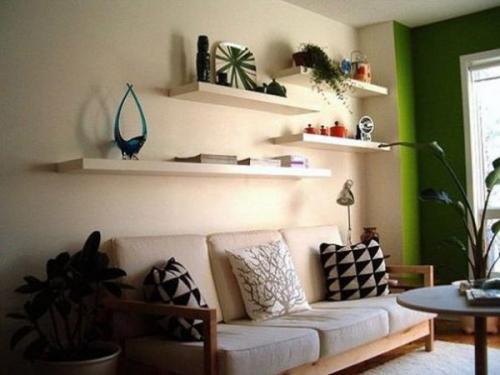 Настенные полки в интерьере гостинной. Настенные полки в интерьере гостиной — фото примеров
