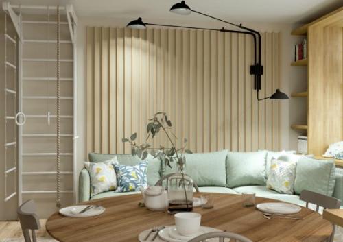 Стена из деревянных реек. Варианты и способы применения в оформлении интерьера деревянными рейками