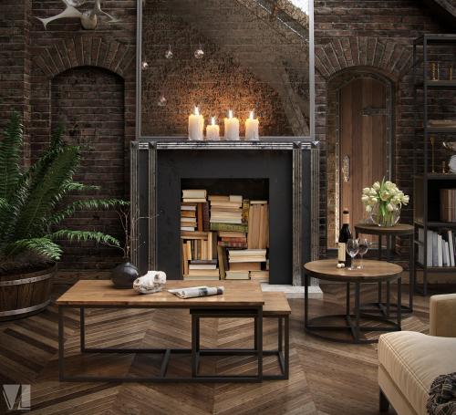 Отделка стен деревом в стиле лофт. Кирпичная стена в стиле лофт