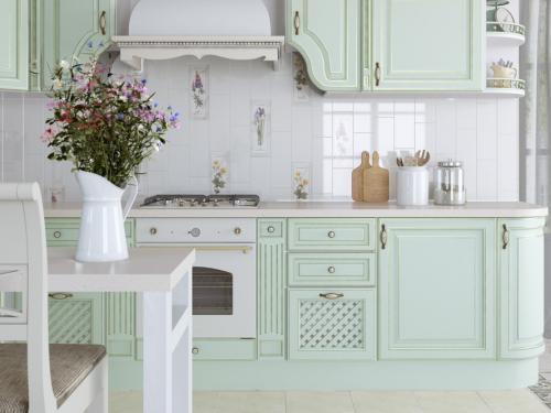 Дизайн кухни в бело зеленых тонах. Какой стиль подойдет для бело-зеленого дизайна кухни?