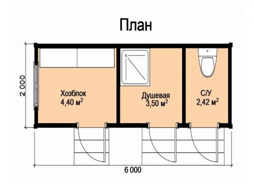 Планировка бытовки 6х3 с туалетом